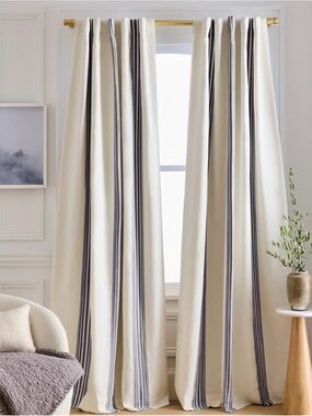 Coastal Stripe Linen Cotton Curtain - Single Panel 48 X 84 NWOT